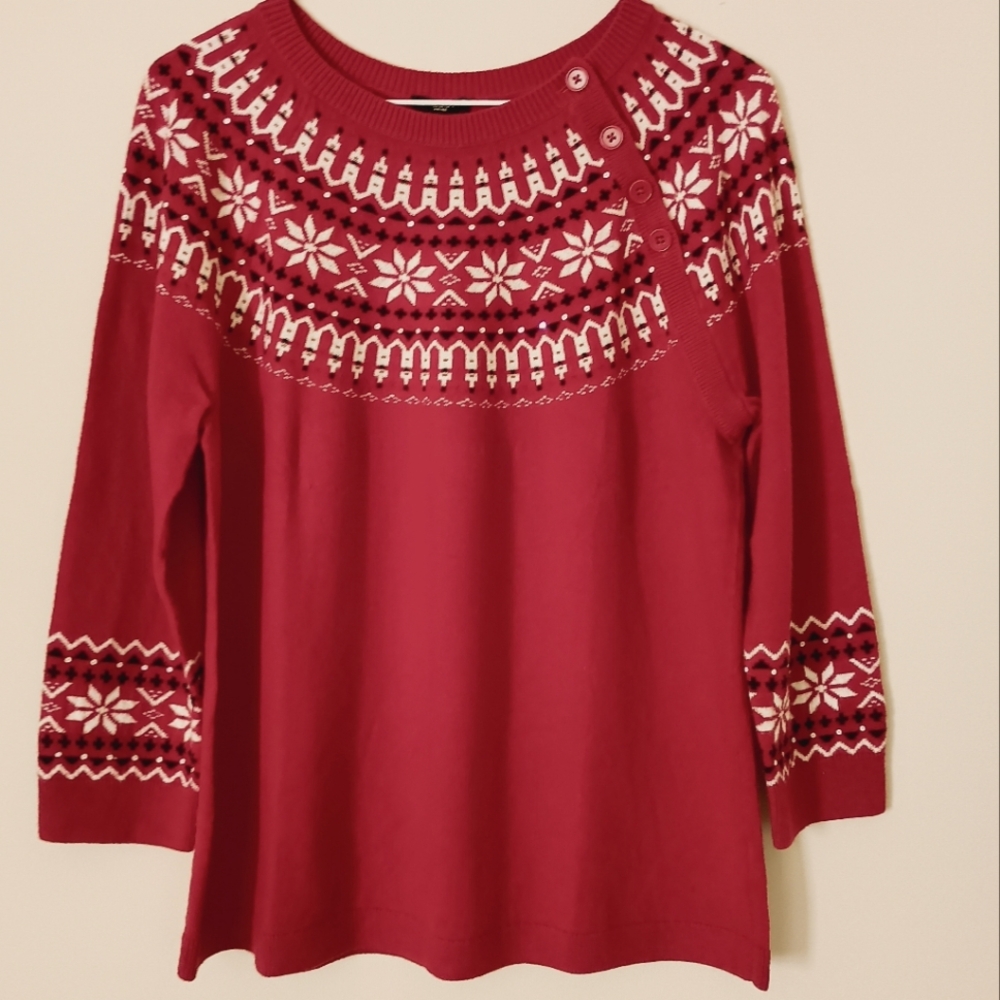 Talbots Red Holiday Fairisle Nordic Christmas Cabin Sweater XLP‎